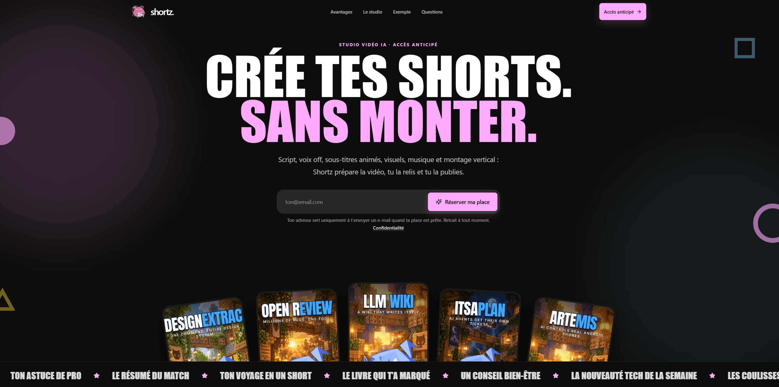 Aperçu du site Shortz